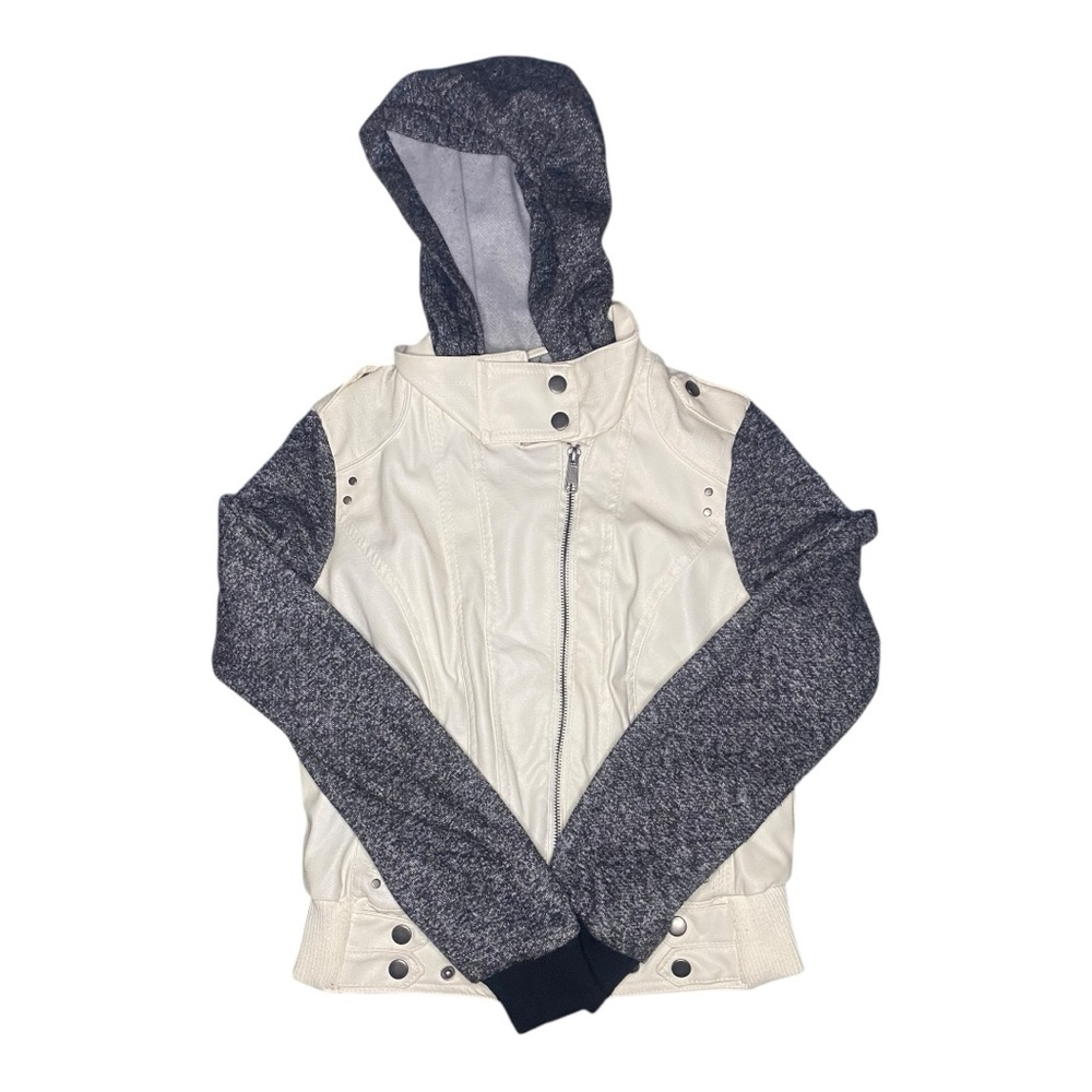 New Look Women's Faux Leather Cream & Gray Jacket